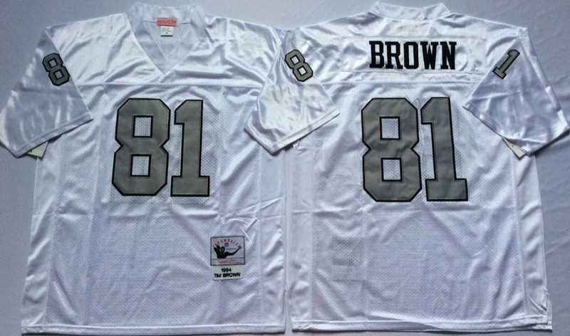 Raiders 81 Tim Brown White Silver M&N Throwback Jersey->nfl m&n throwback->NFL Jersey
